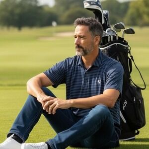 FootJoy Mens XXL Navy Blue White Micro Stripe ProDry Performance Golf Polo Shirt